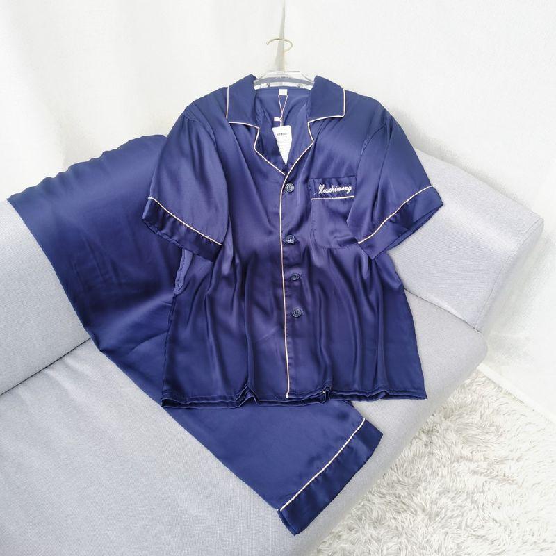 Summer Dream Summer Real Silk Homewear Men Pajamas Summer Thin Short-Sleeved Pants Suit Men