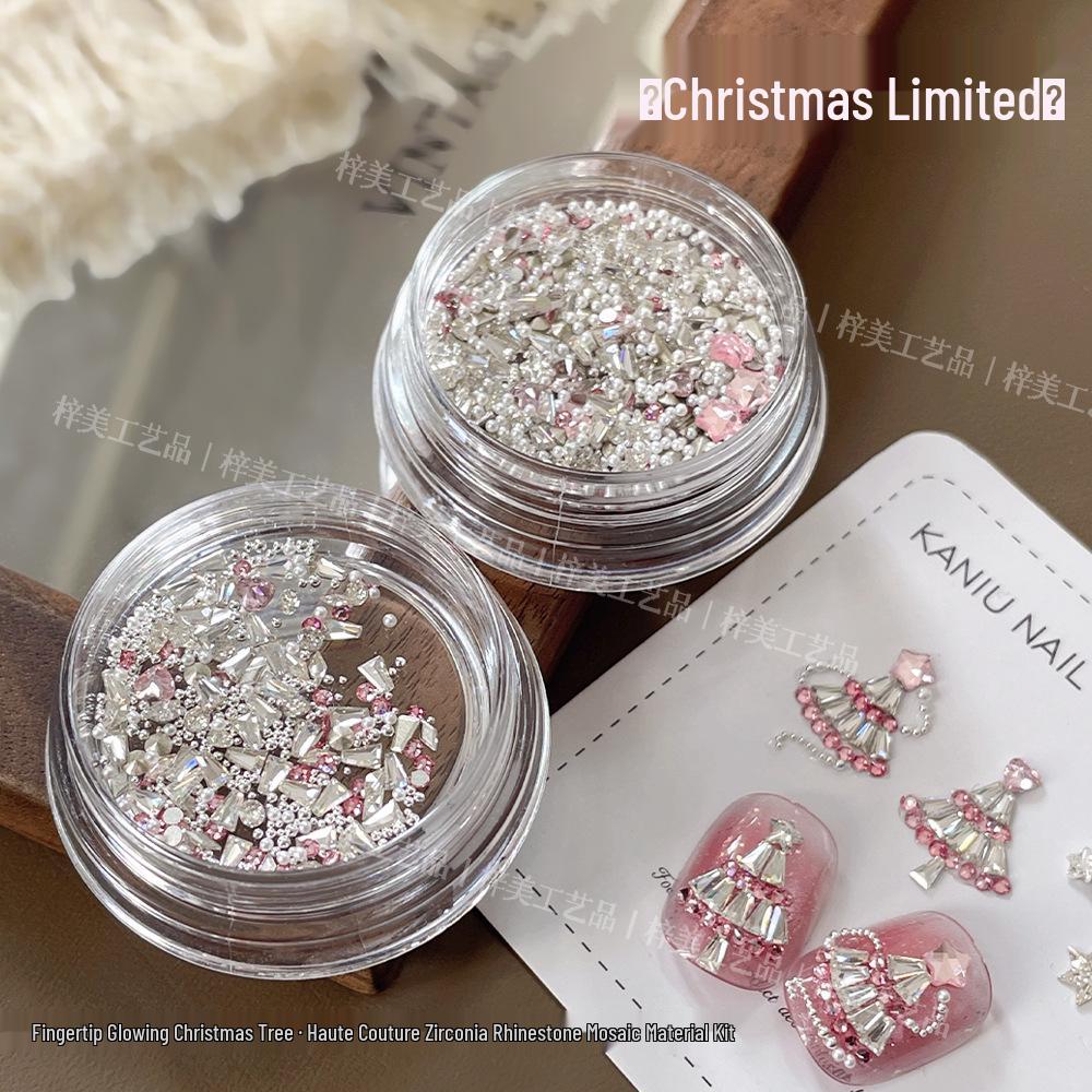Christmas Nail Art Zirconia Rhinestone Pack: Mini Steel Beads, Pearls, Trapezoid Flatback for DIY Nail Decoration.