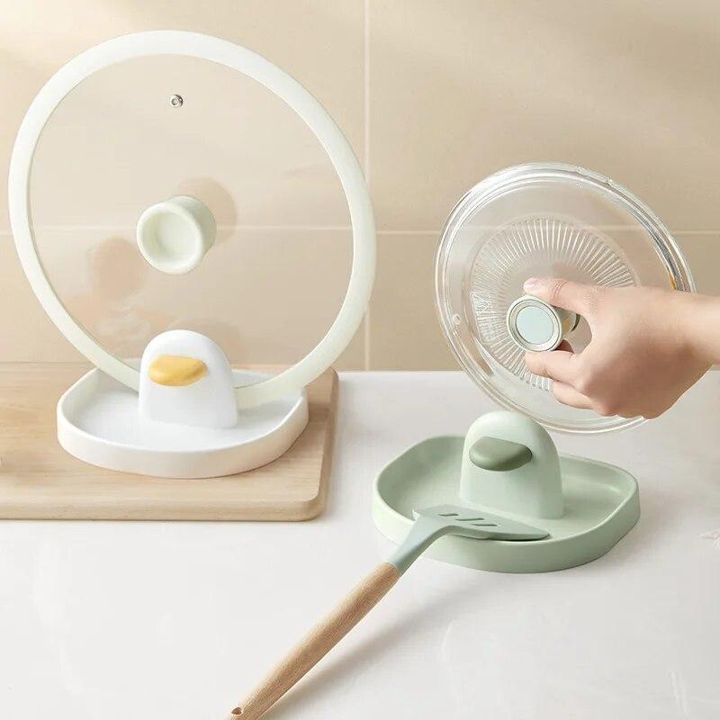 1pc Multifunctional Plastic Kitchen Countertop Storage Rack Household Soup Spoon Pot Cover Storage Rack