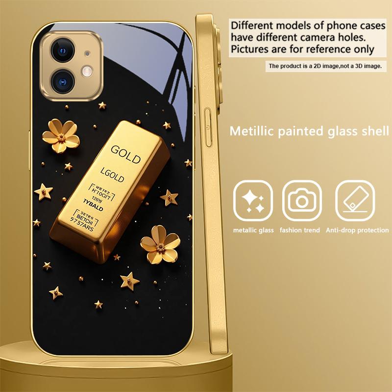 

Exquisite Crown Gold Bar For IPhone 17 Pro 16 17 Pro 15 Pro 14 13 Plus 12 Mini 11 Pro Max XR 16E Air Golden glass phone case iPhone XS