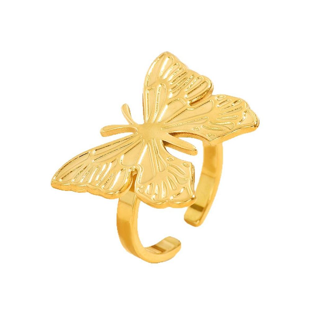 Retro Elegant Butterfly Ring: Pastoral Style Adjustable Stainless Steel Jewelry for Women.