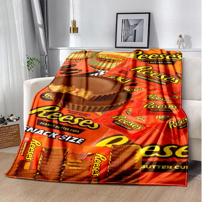 Reeses Peanut Flannel Blanket Soft Warm All-Season Throw, Design for Camping, Car Travel, Hiking Sofa, Bed, Office Perfect Gift for Parties