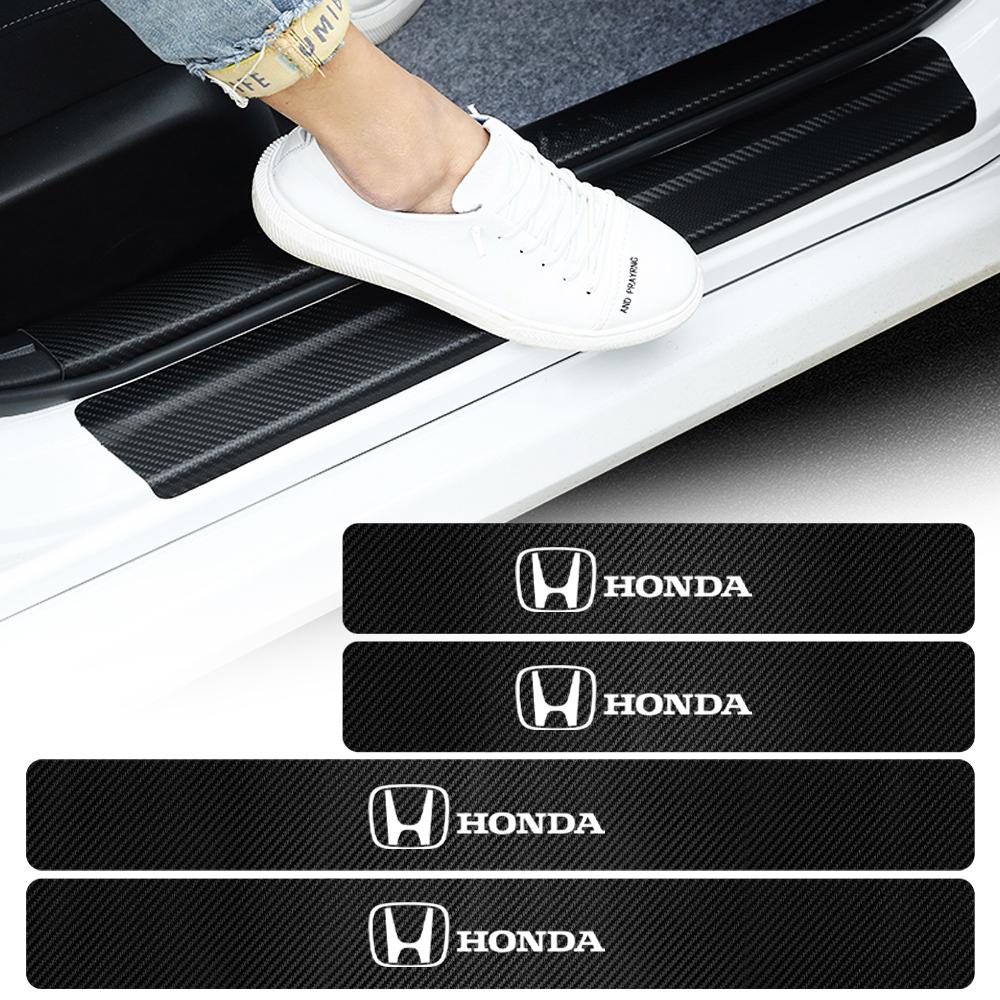 4PCS Carbon Fiber Car Door Sill Sticker Badge Threshold Car-Styling For Honda Mugen Typer Avancier Civic FK8 FIT CRV XRV CRH