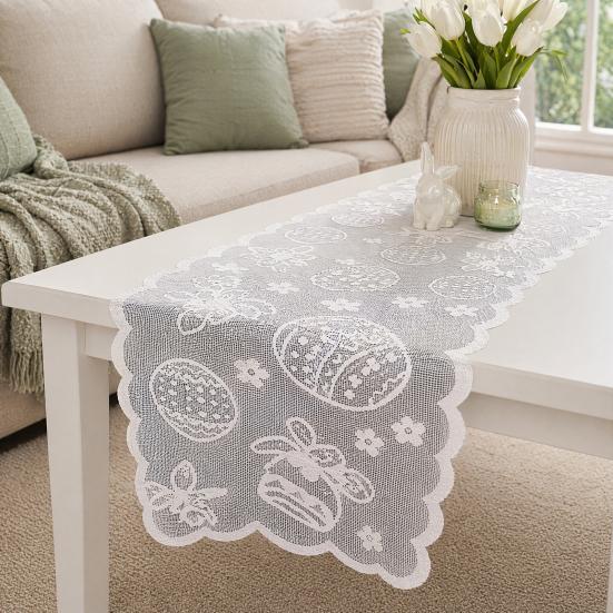Easter Lace Table Runners, 72 Inch Spring Easter Eggs Table Runner, Easter Bunny Table Decorations for Home Dining Room, Easter Party Decorations and