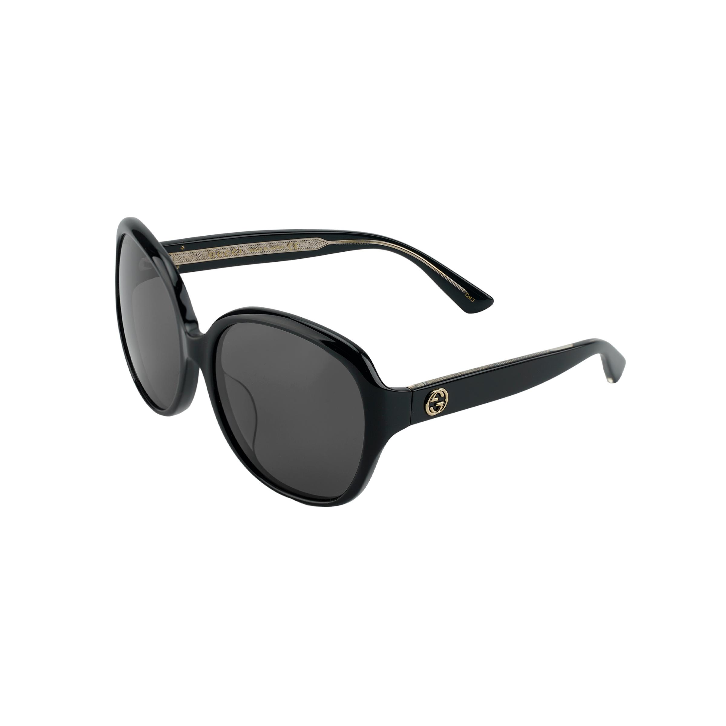 Gucci Sunglasses Gray Lens Black Frame 61mm Round Butterfly Women sunglasses GG0080SK-001 Dust Bag+Eyeglass Case (Random Color)