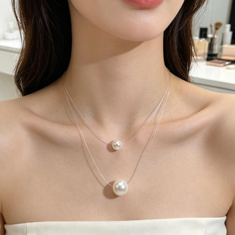 S925 Sterling Silver Double Layer Pearl Necklace for Women - Mermaid Tears Design 925 Silver