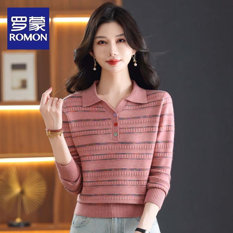 ROMON Women's Striped Square Neck Long Sleeve Knit Sweater