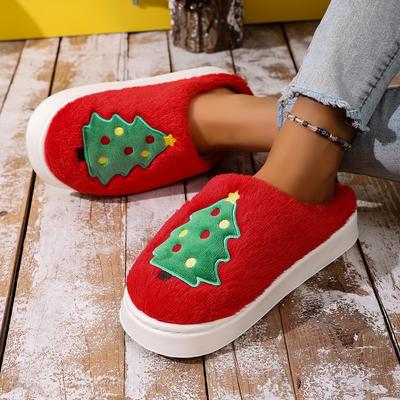 Cozy Fleece-Lined Christmas Slippers Outdoor House Soft Warm Winter Slippers for Holiday Parties