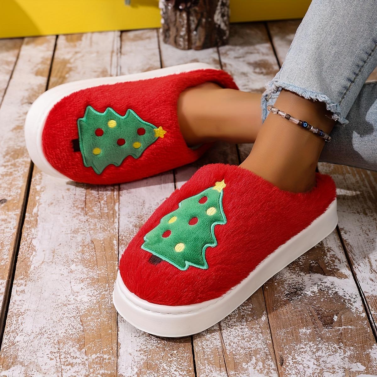 

Уютные рождественские тапочки на флисовой подкладке для улицы и дома, мягкие, теплые зимние тапочки для праздничных вечеринок 44-45