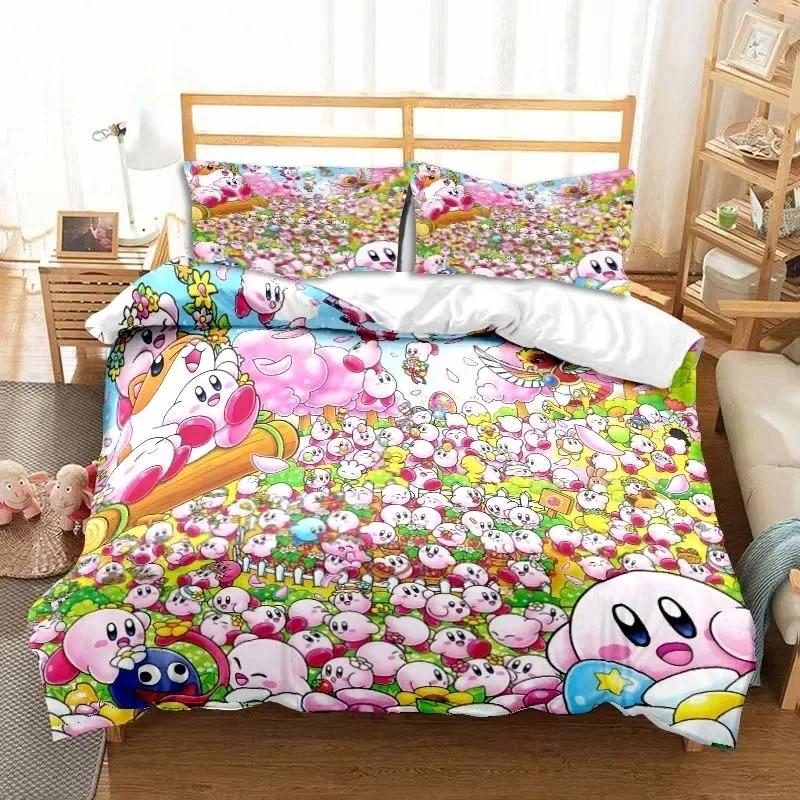 3D Printed Kawaii Cartoon Kirbys Bedding Collection Single Twin Full Queen King Size Bed Collection Adult Kid Bedroom Bedding Gift