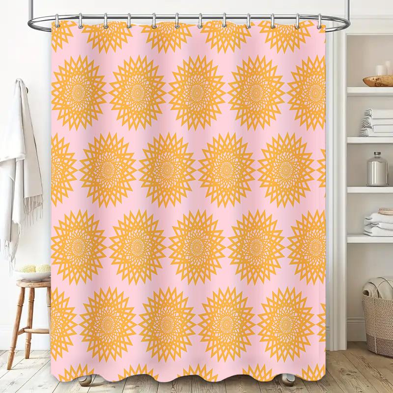 Sunflower Mandala Shower Curtain Pink Yellow Floral Design For Bathroom Decor Polyester Waterproof Bath Rug Liner With Hooks Set