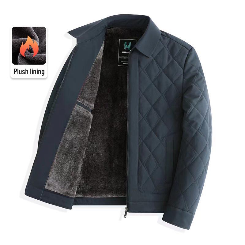 Men's Plus Velvet Thickened Cotton Jacket for Autumn/Winter – Warm Lapel Coat for Middle-Aged and Elderly