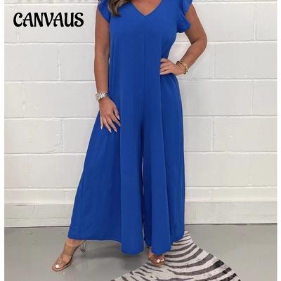 Combinaison d'été pour femmes, pantalon à jambes larges, couleur unie, confort, loisirs, décontracté