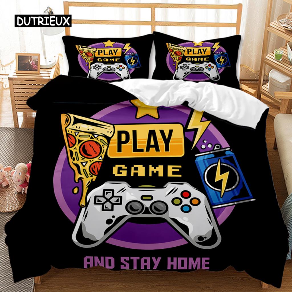 Gamer Duvet Cover Set Boys Gamepad Bedding Set Video Games Duvet Cover Teens Adults Double Queen King Size Polyester Qulit Cover