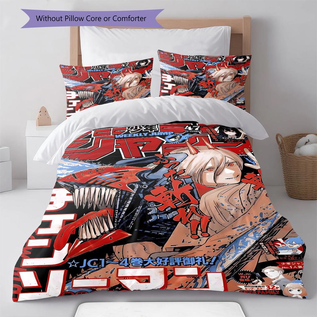Chainsaw Man Pattern Bedding,Quilt Set Quilt Cover Pillowcase Home Birthday Gift (1 * duvet cover + 2 * pillowcase, without core)