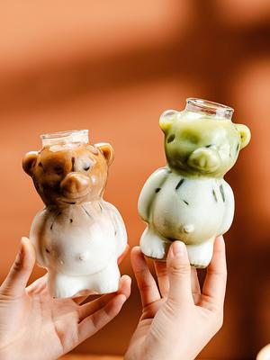 300ml Creative Bear High Borosilicate Glass Cup With Straw Clear Juice & Cocktail Glass Heat-resistant Milk Coffee Cup For Home
