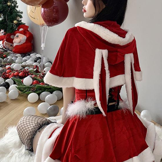 Cosplay Chal Color a juego Forma de conejo Con capucha Grueso Cálido Suave Felpa Navidad Fiesta de Año Nuevo Capa de Papá Noel Conejito Capa Unifrom Disfraces