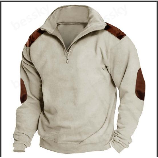 

Осень и Зима Новая Повседневная мода Толстовка Стойка воротник Мужская Уличный тренд Молния Поло Толстовка XXXL бежевый