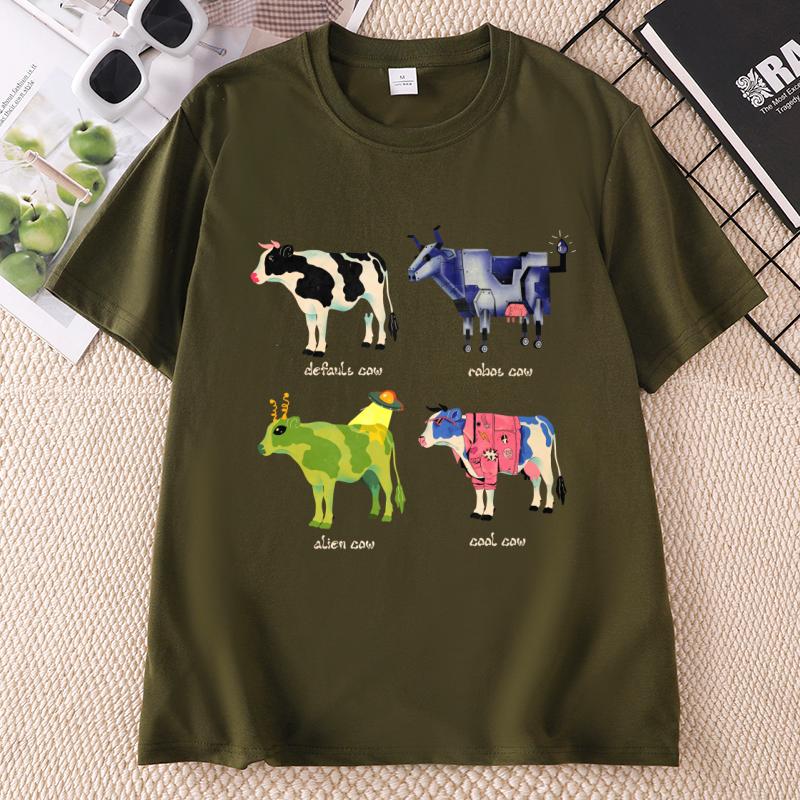 Funny Cow Printed T Shirt Cotton Unisex Unisex Summer Short Sleeve Crew Neck Tshirt Streetwear Unisex Harajuku Clothing