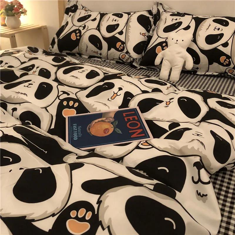 Bedding Washed Cotton Four-piece Nordic Simple Quilt Cover Sheet Single Double Bedroom Set