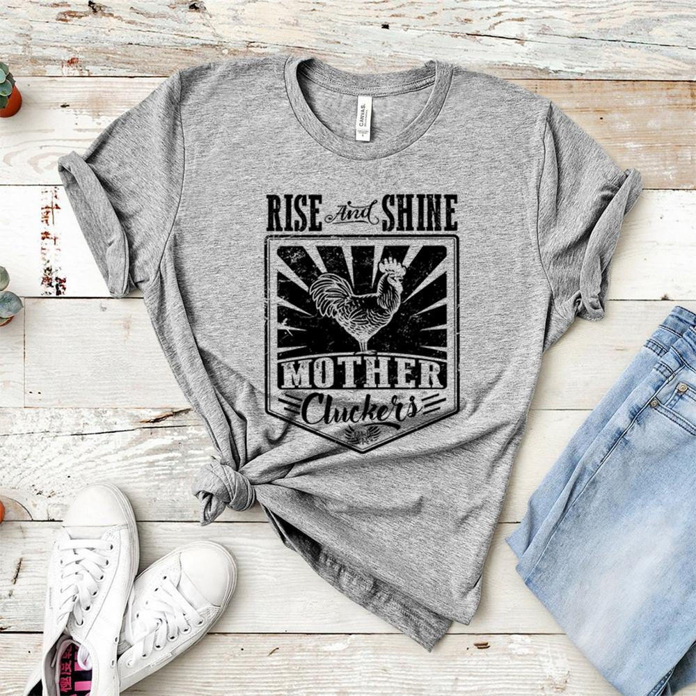 

Rise and Shine Mother Cluckers Funny Chicken Lady Shirts Farm Life TShirt Funny Sayings Chicken Lover Tees Women Casual Tops S