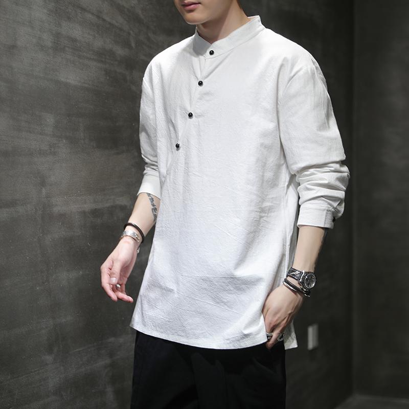 Herren Chinesischen Stil Hanf Hemd Baumwolle Leinen Tang-anzug Hanfu Retro Stehkragen Zen Kleidung Harajuku Tops Kleidung Männer kleidung