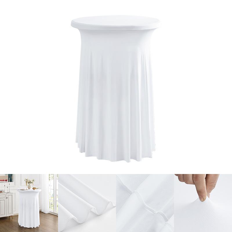 Round High Top Stretch Spandex Cocktail Tablecloths With Skirt Wrinkle Free Cocktail Table Cover For Wedding Party Banquet Jt443