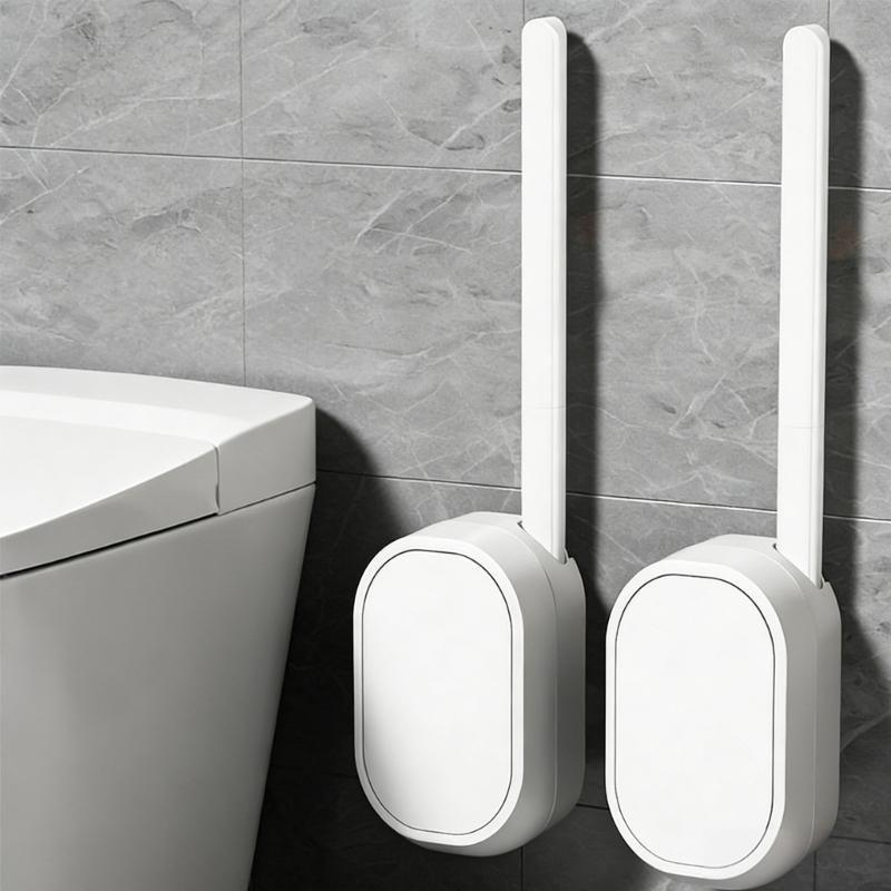 Disposable Toilet Brush with Sponges Head Not Drill Wall Mounted Easy 1 Touches Replacement for Hygienic Bathroom Cleaning