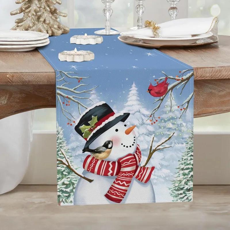 Christmas Table Runner Merry Christmas Decorations for Home 2024 Cristmas Table Flag Cover Navidad Noel Gift New Year Tablecloth