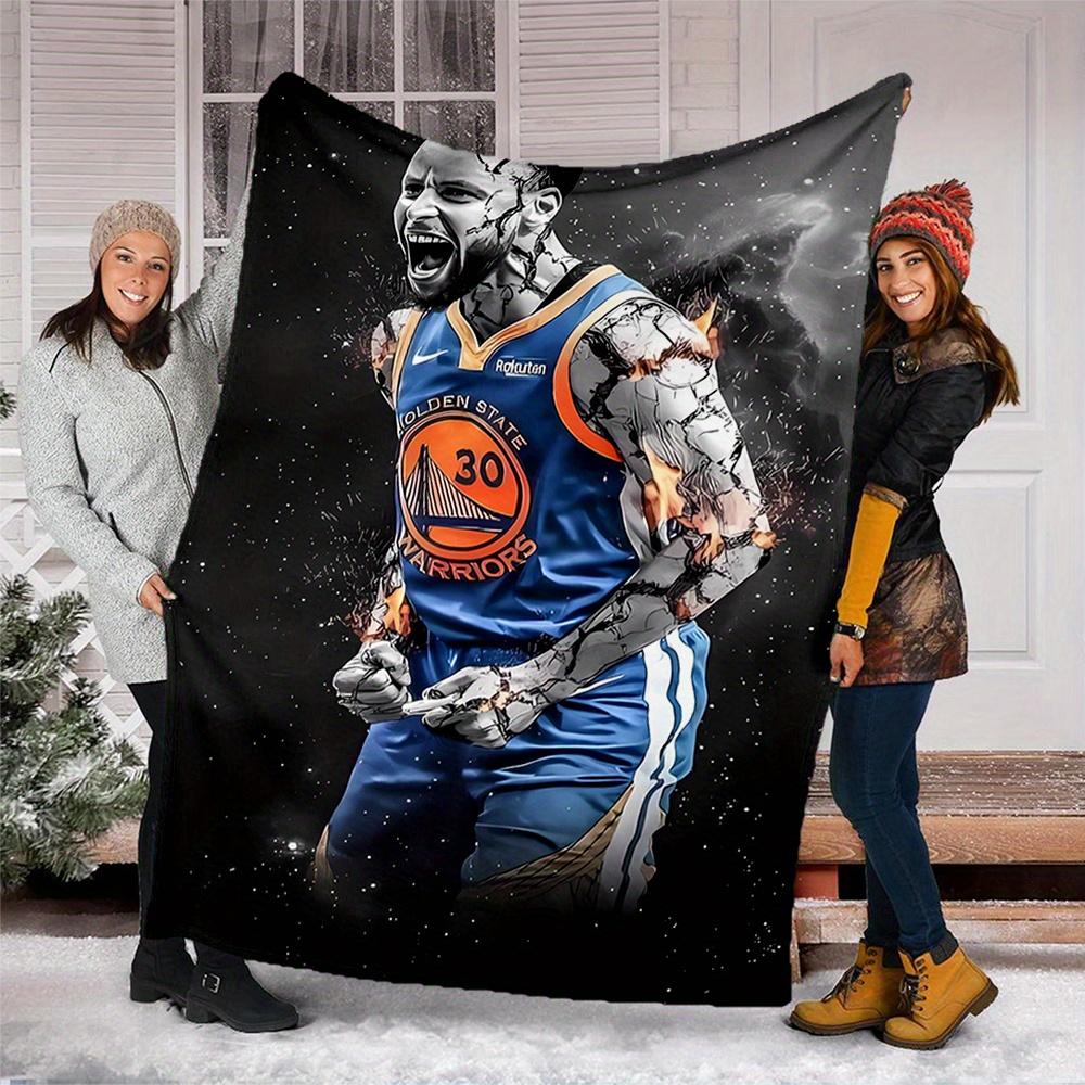 1pc Basketball, Warriors, Celebration Digital Printed Flannel Blanket, Super Soft Plush Fleece Bed Cover, Multipurpose Four Season Blanket f