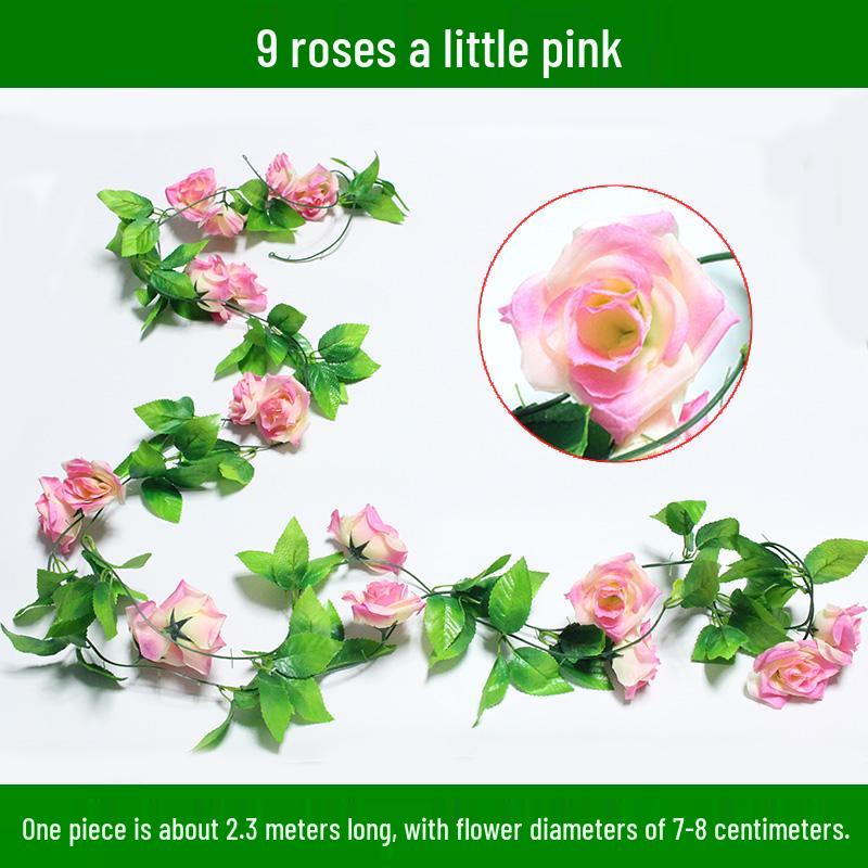 Artificial Rose & Green Leaf Vine for AC Decoration