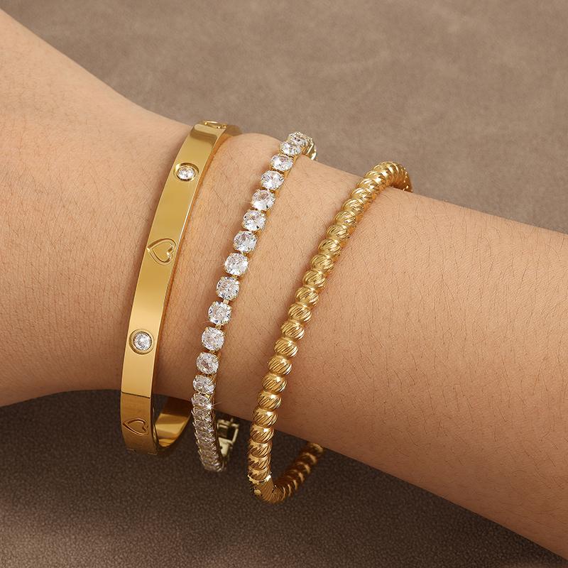 Luxury Fashion Diamond-set Design Decorative Stainless Steel Bracelet Suits Fashionable Zircon For Daily Travel And Dressing
