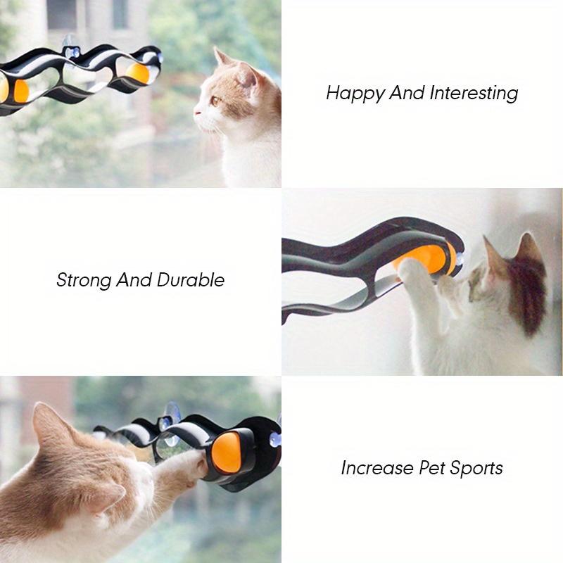 Jucărie multifuncțională pentru pisici cu ventuză transparentă cu minge de pistă montată pe perete și minge de tenis de masă