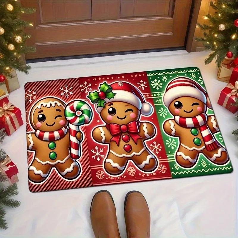 Zerbino Stampato Omino di Pan di Zenzero Natalizio Zerbino Antiscivolo per Ingresso Tappeto per Decorazione Casa per Soggiorno Tappeti Tappeto per Pavimento del Bagno