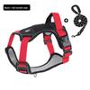 The Dog Leash Is A Medium To Large-sized Golden Retriever with A Vest, A Chest Strap, A Neck Loop and A Chain. The Dog Leash Is Adjustable