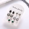 Vintage 5 Pairs of Imitation Gemstone Crystal Water Drop Bohemian Stud Earrings