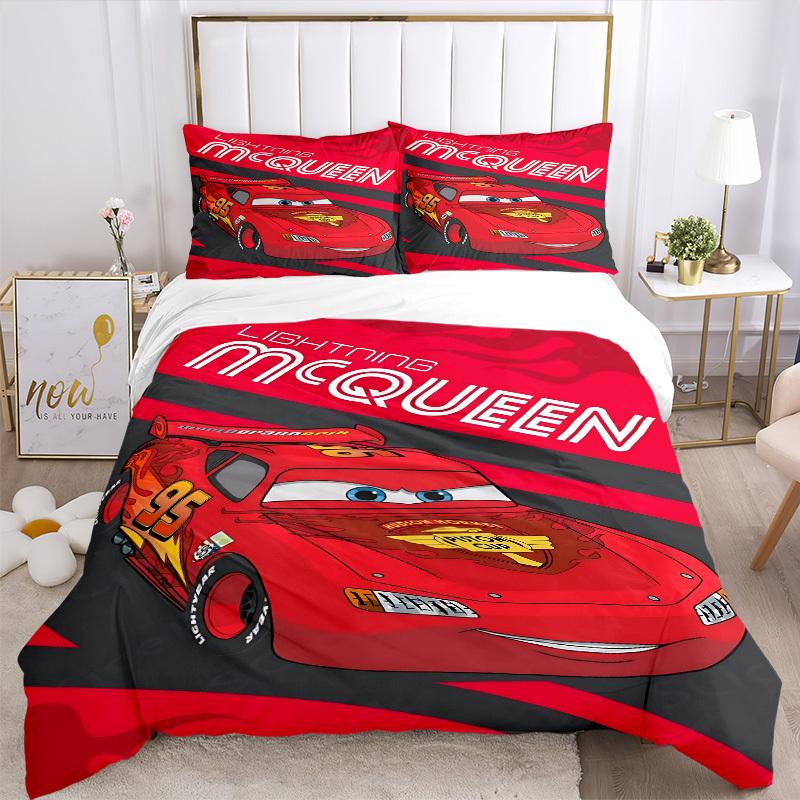 

3pcs Lightning McQueen Printed Bedding Set, Breathable And Soft, Machine Washable, Christmas Gift, Suitable for Bedroom Decoration, 064 240x220cm