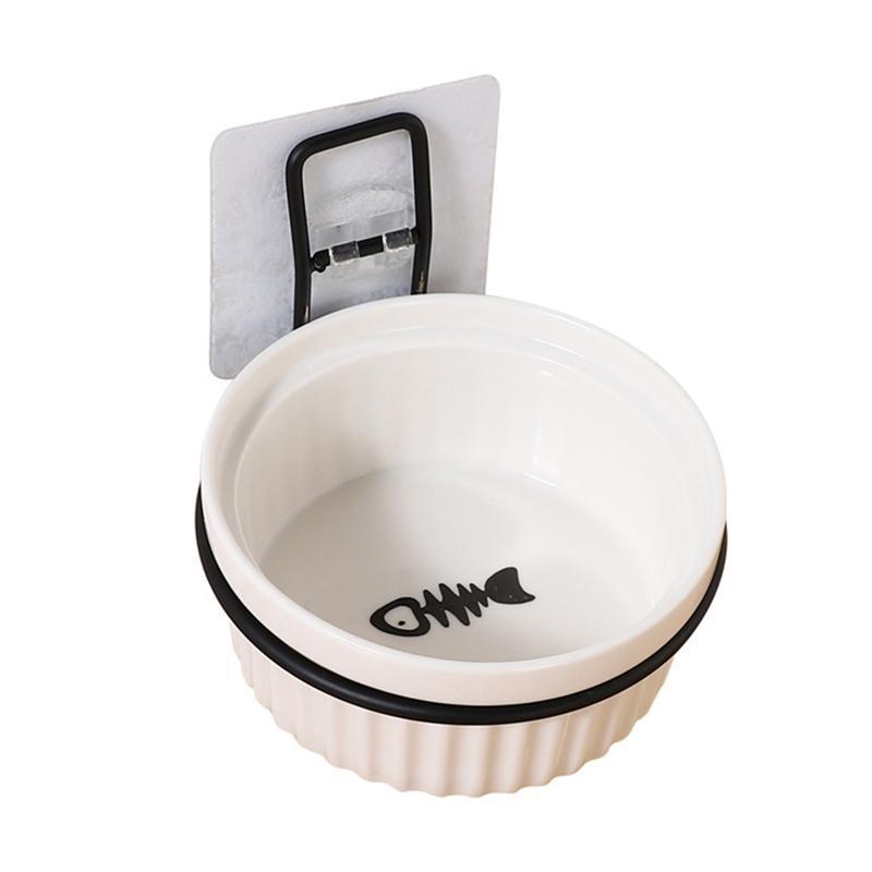 

1 set wall food container for cat ceramic feeding hanging hanging bowl for animals repaired bowl for cat (white bowl + wall shelf) | dog food