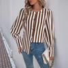 Women's Summer V-neck Single-breasted Cardigan Striped Contrasting Color Long-sleeved Women's Shirt