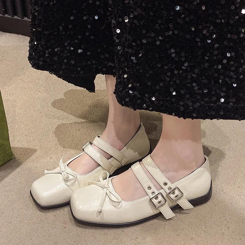 Fashion Designer Spring Women Mary Jane Shoes Fashion Square Toe Ladies Comfort Soft Sole Flats Women's Comfort Ballerinas Shoes
