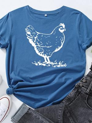 White Hen Chicken Print T Shirt Women Short Sleeve O Neck Loose Tshirt Summer Women Tee Shirt Tops Camisetas Mujer
