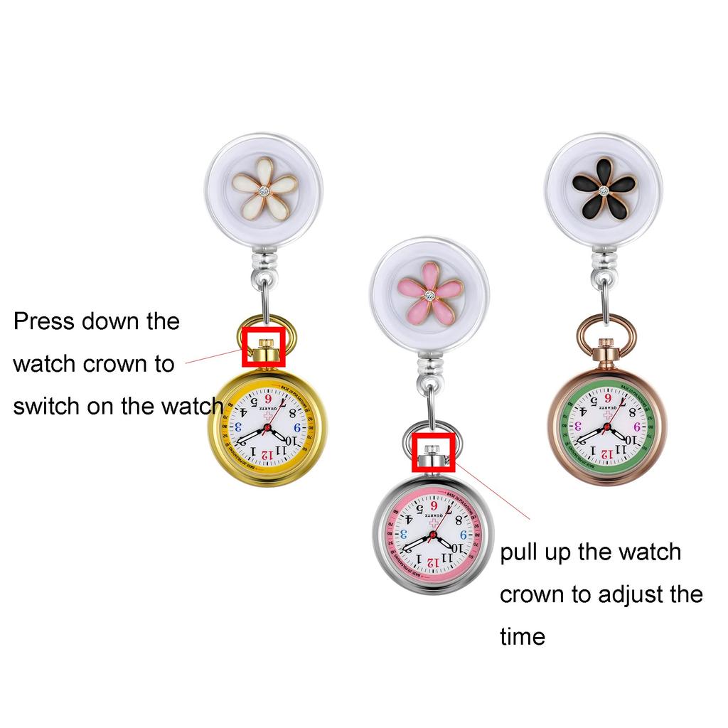 Ceas de asistentă Lancardo, Ceas de buzunar pentru asistente, Ceas de buzunar cu clips, Unisex, Cifre ușor de citit, Decorațiune drăguță cu petale de flori, Disponibil în 3