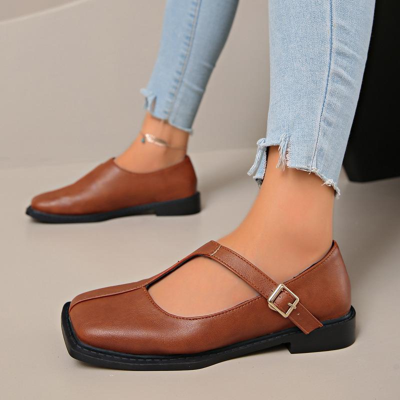 Autumn new niche design low heel square heel single shoes French square head small leather shoes