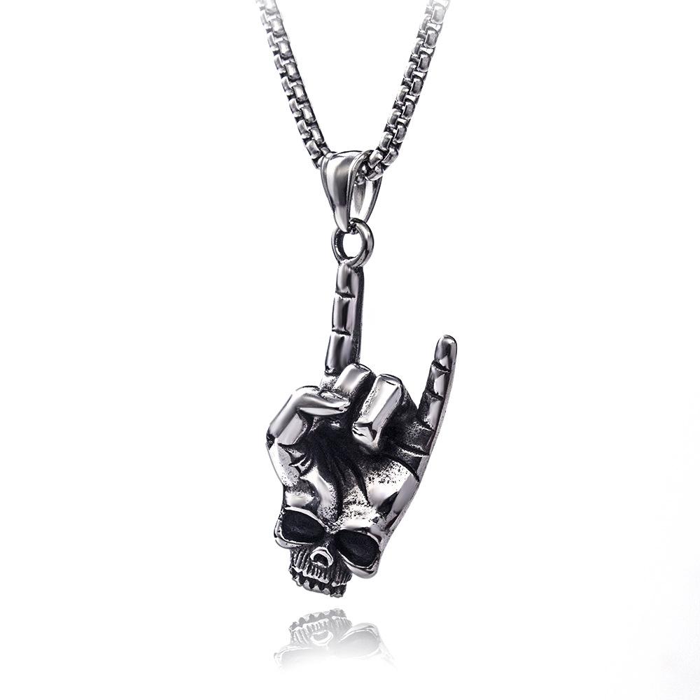 Punk Metal Rock Love You Gesture Men'S Pendant Necklace 60Cm