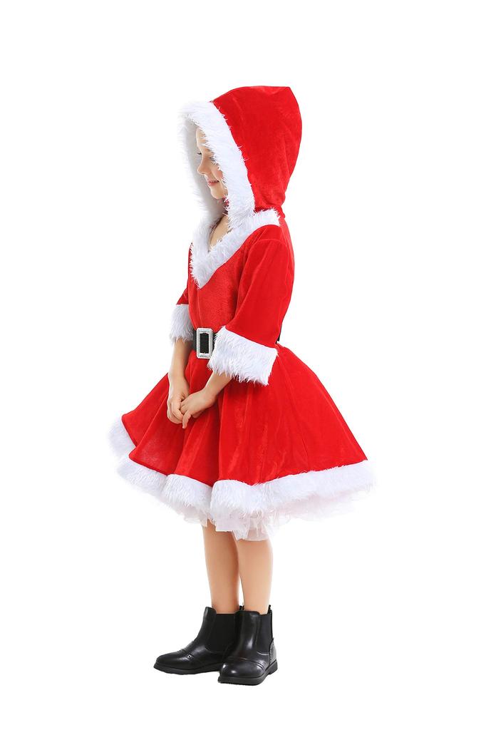 JUNDOMECY Santa Cosplay Costume for Cute Christmas Santa Claus Hooded Perfect for New Cultural and School Festivals L Girls, Costume, Outfit, Kids'