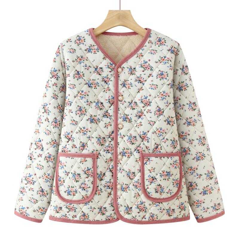 Women's Mid-Aged Fleece-Lined V-Neck Cardigan Jacket