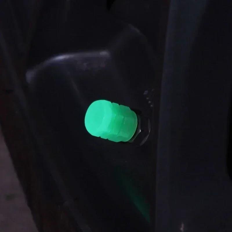 4pcs Luminous Valve Caps Fluorescent Night Glowing Car Motorcycle Bicycle Bike Wheel Tyre Hub Luminous Valve Stem Caps Decors Valve Stems 1
