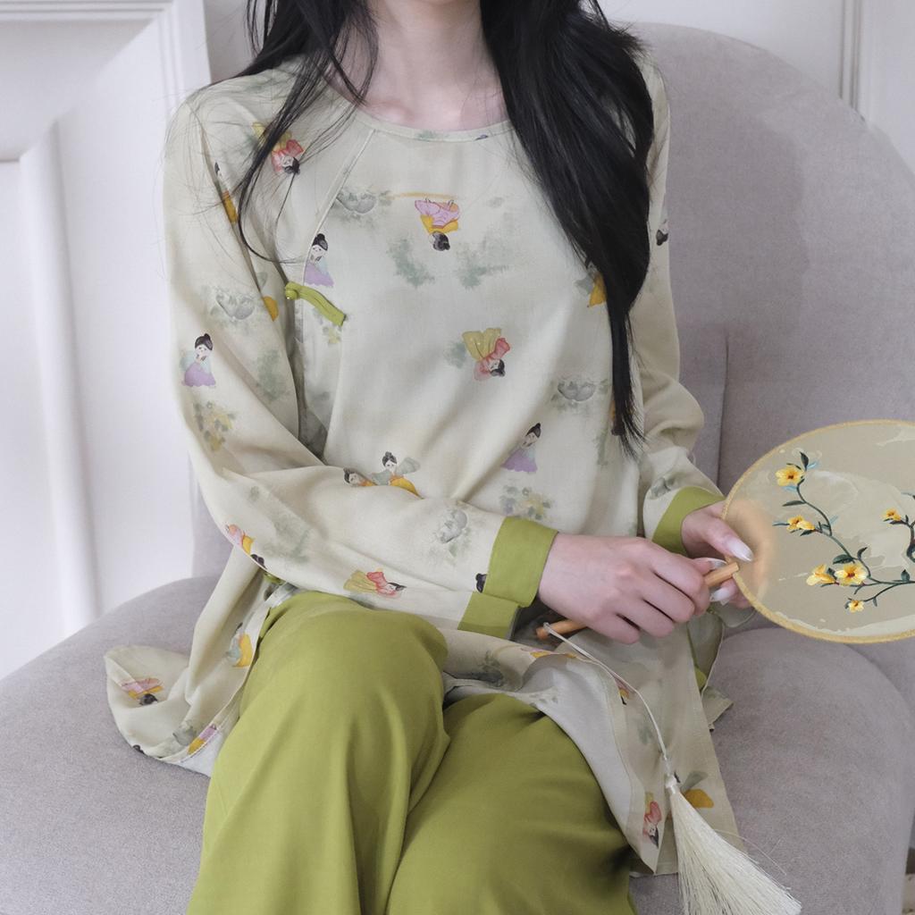 Cotton and silk pajamas women's spring, autumn and summer cotton and silk high-end sense new Chinese style national style can be worn outside holiday