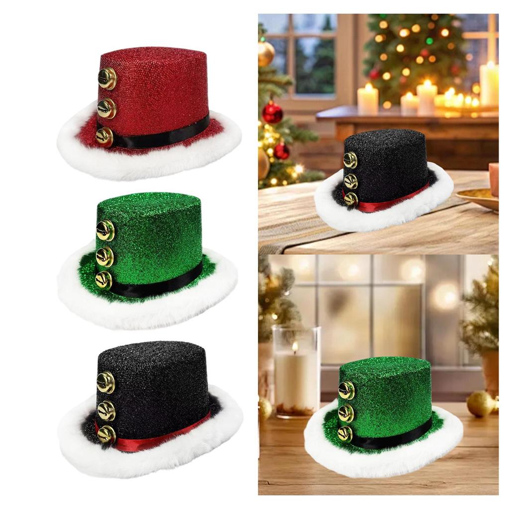 Christmas Top Hat Plush Trim Funny Santa Cap Lightweight Costume Hat for Masquerade Nightclub Festive Event