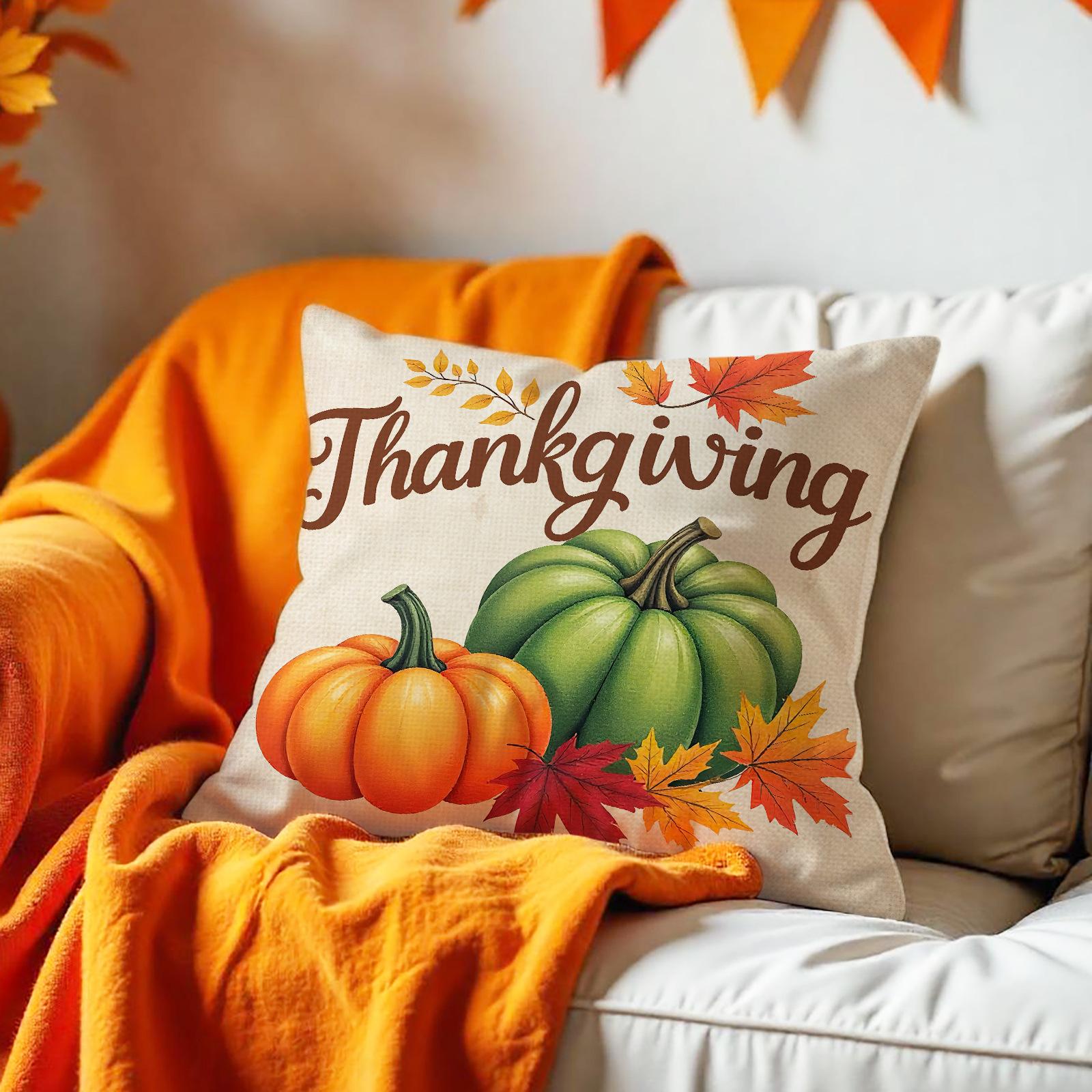 

Pumpkin Letter Print Pillow Cover Living Room Sofa Decoration Thanksgiving Cushion Cover Bedroom Stain-resistant Pillow Cover 45*45cm
